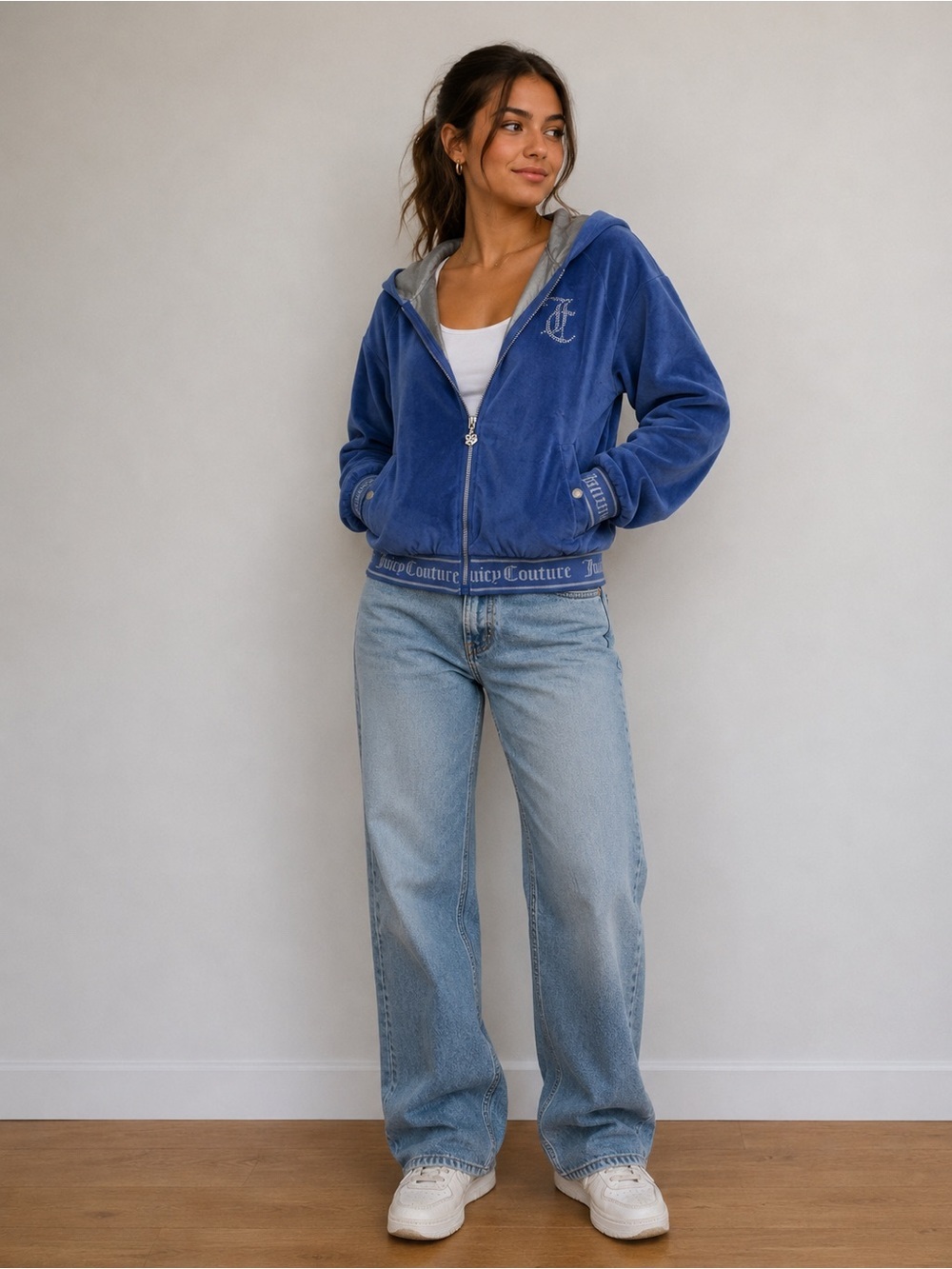 Juicy Couture Royal Reversible Blue Velour Zip Hoodie